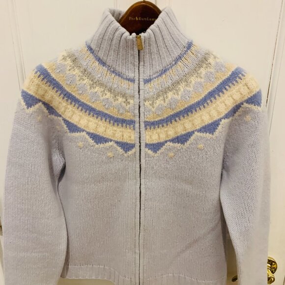 Vintage Lauren Ralph Lauren Hand Knit Lambswool Fair Isle Full Zip Sweater - Picture 6 of 13